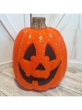 Vtg Seasons Melted Plastic Popcorn Jack O'Lantern Light Up Halloween Pumpkin 9"